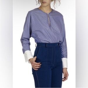 Sandro Blue and White Striped Popover Blouse
